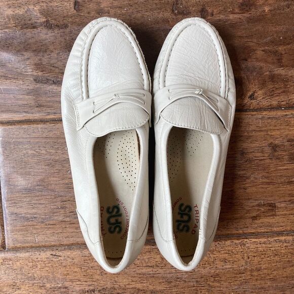 SAS Easier Beige Off White Penny Loafers Womens 5.5 Wedge Heel Tripad Comfort - Picture 6 of 8